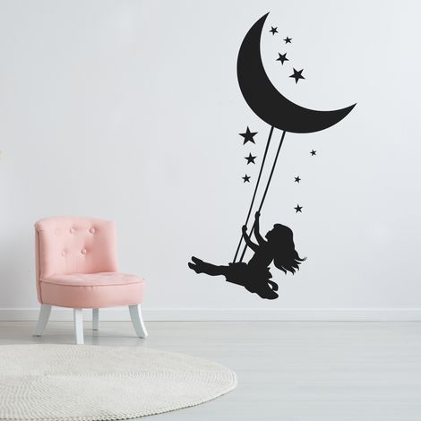 Sticker Mural - Balançoire Lune - 17x29 cm - Noir (1/3)