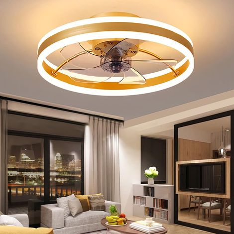 Plafonnier Ventilateur Silencieux Telecommande 6 Vitesses Chambre Ventilateur de Plafond avec Lumiere Dimmable LED Ventilateur de Plafond, Or 50CM (1/5)