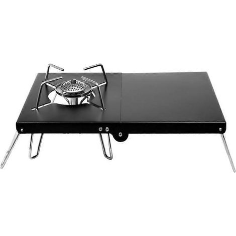 Table support pliable pour réchaud de camping, support anti-vent avec bracket, idéal pour randonnée et pique-nique en extérieur, station de cuisson pliante robuste. (1/4)