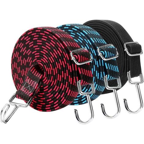 Pièces Tendeurs Elastique Plate avec Crochets Métal, Sangles Puissant Robuste 2m, Sandow Reglable pour Fixes & Transport Marchandises Motos (1/5)