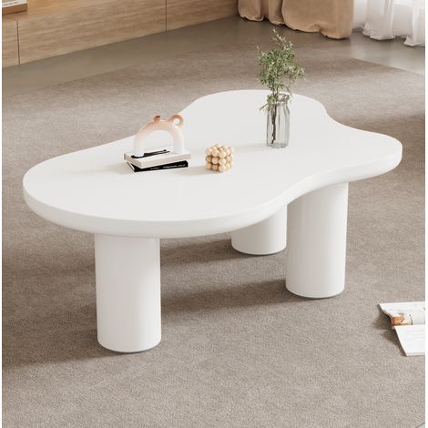 REDOM - Table basse 107x66x40.5cm - design nuage - plateau MDF laqué - pieds PVC - blanc (1/5)