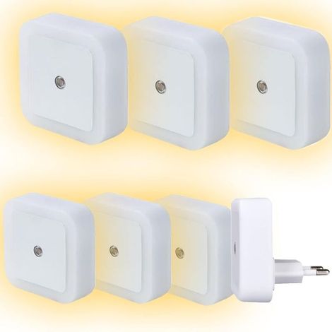 [Lot de 6] Veilleuse à brancher pour enfants - Détecteur automatique jour/nuit Veilleuse LED à brancher au mur, lampe photocellule crépusculaire