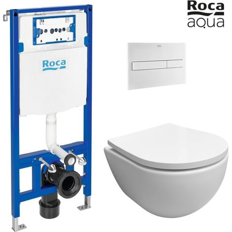 Bastidor empotrado ROCA Duplo cisterna empotrada y pulsador PL7 blanco mate con inodoro suspendido SWISS blanco cm Soft-Close (1/5)