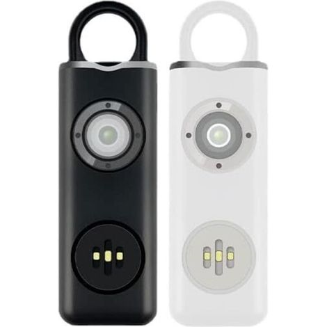 Safe Sound Alarme personnelle, sirène puissante 130 dB avec lumière LED stroboscopique SOS, mousqueton, câble de charge, sirène de sécurité sonore pour femmes, hommes, enfants, personnes âgées (blanc)