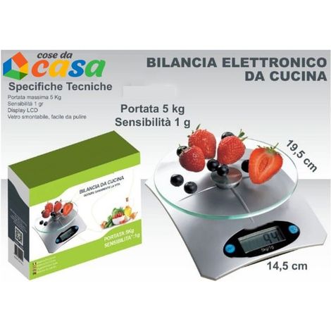 Bilancia da cucina digitale per pesare cibi pietanze con precisione fino a 5kg con schermo LCD con piattino sensibilita' 1 gr (1/2)
