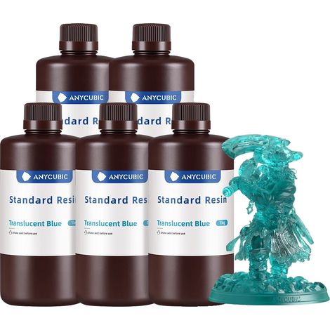 Resina per stampa 3D, viscosità media, polimerizzazione rapida, 5 kg - Blu trasparente (1/2)