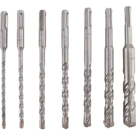 Ensemble de 7 forets à percussion SDS Plus (4 cannelures) pour béton, brique, parpaing, pierre et maçonnerie. (1/4)
