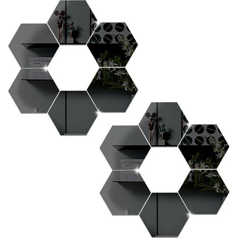 6 Miroir autocollant hexagonal, décoration murale argent or arc-en-ciel, imperméable salle de bain salon (1/5)