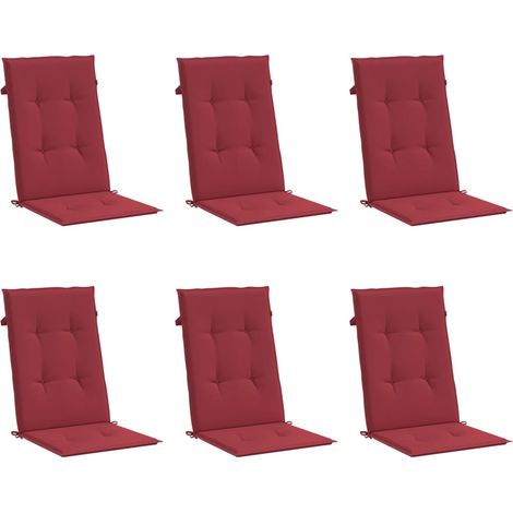 Cojín silla de jardín respaldo alto 6 uds tela rojo 120x50x3 cm vidaXL