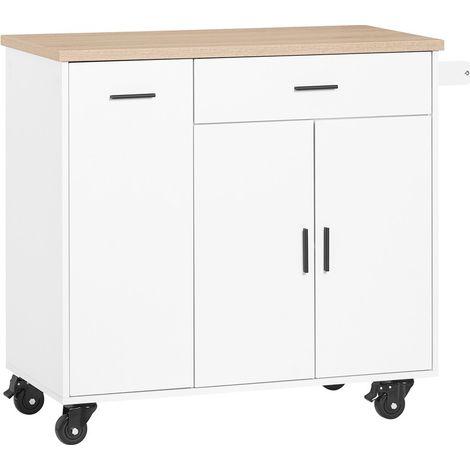 SoBuy FKW126-WN Carro Multiusos de Servicio con 3 puertas y 1 Toallero Blanco 105 x 46 x 92 cm