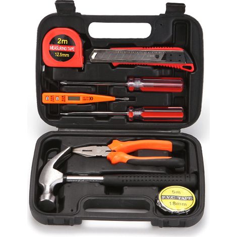 Ensemble d'Outils 9 Pièces SJ101-9 - Mallette à Outils en Métal avec Pince, Clés et Tournevis pour Voiture et Maison
