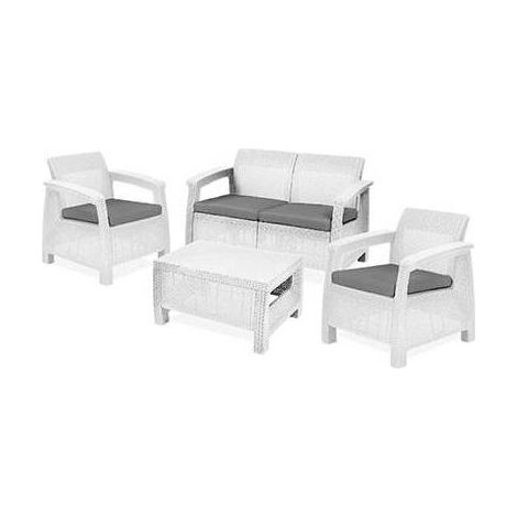 Salon de jardin avec coussins et table basse Corfu Lounge Set - Blanc