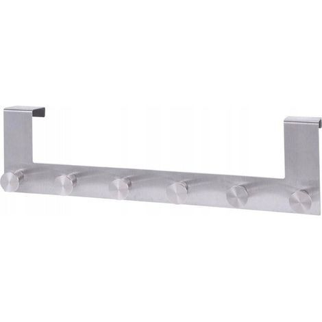 Portasciugamani da appendere senza foratura – Organizer da parete con 6 ganci, finitura argento spazzolato, larghezza 42 cm, pratico contenitore per il bagno (1/4)