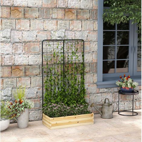 Jardinera elevada con enrejado de madera natural, 80 x 38 x 145 cm, para jardín y balcón (1/5)