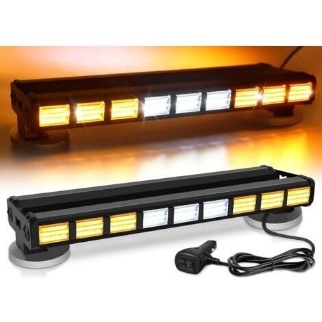 LED Barre stroboscopique bilatéral 81W 9COB Rampe Gyrophare LED 9  27 LEDS Clignotant d'urgence 27 modes pour Voiture Véhicule Camion Remorque Caravane (ambre/blanc)