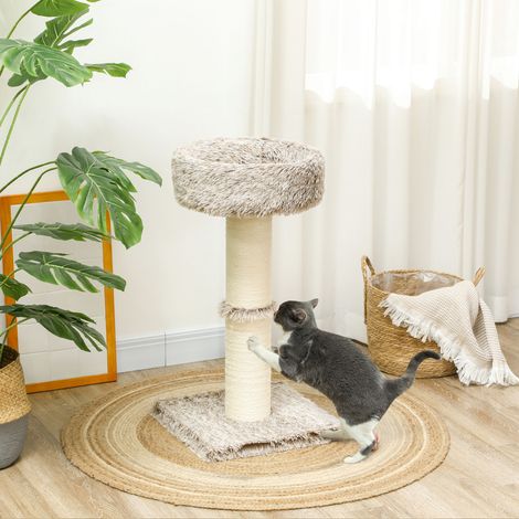 Katzenbaum, 87 cm, Katzenturm mit dickem Kratzpfosten, Plüschbett, für den Innenbereich, trägt bis zu 6 kg, Braun