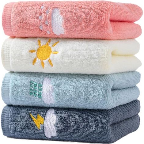 Ensemble de 4 serviettes de bain, serviettes en coton doux, très absorbantes, 35,5 cm x 74 cm (rose/gris/vert/blanc)