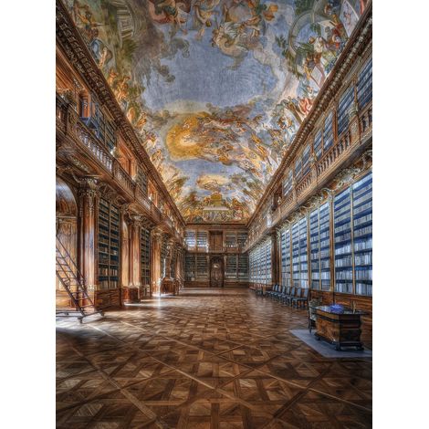 Papier peint panoramique trompe l'œil bibliothèque | Tapisserie panoramique pour bureau élégant | Papier peint panoramique librairie Philadelphie - 192 X 260 cm (4 pièces) (1/2)