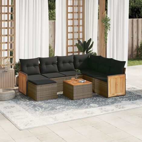 Set de sofás de jardín 8 pzas y cojines ratán sintético gris vidaXL (1/5)