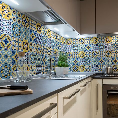 Sticker Mural Carrelage adhésif Cuisine Salle de Bain - 30 STICKERS CARREAUX DE CIMENT AZULEJOS MIRA - 30stickers20x20cm (1/5)