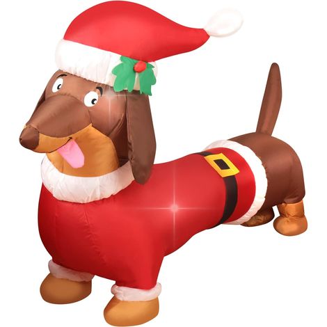 Ej.Life 1,5 Meter aufblasbarer Weiner-Hund, beleuchteter aufblasbarer Dackel aus Polyesterfaser für Weihnachtsdekoration, EU-Stecker, 220 V (1/5)