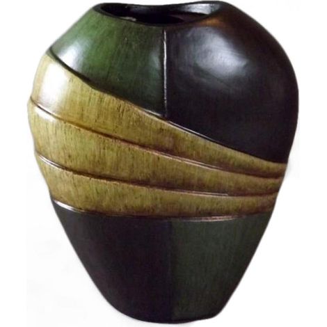 Vaso in ceramica nei colori verde scuro e beige, dimensioni 21x18x9 cm. (1/2)