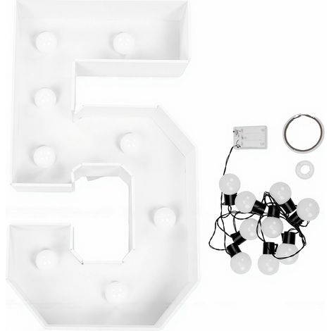Panneau lumineux LED numéro 5 à lumière chaude, alimenté par piles, 70 cm, idéal pour la décoration de fond de fêtes d'anniversaire de mariage ou autres. (1/5)