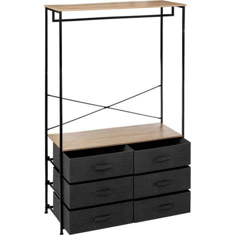 5Five Simply Smart – Dressing penderie 6 tiroirs 167cm – Structure acier – Tiroirs en polypropylène et carton – Barre de suspension ajustable – Gris foncé (1/2)