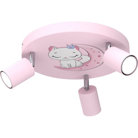 Plafonnier rond 3 spots chat rose GU10 Fun Luminex