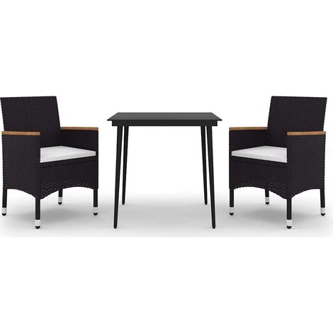 Set da Pranzo per Giardino 3 pz Salotto da Giardino con Cuscini Polyrattan e Vetro (1/5)