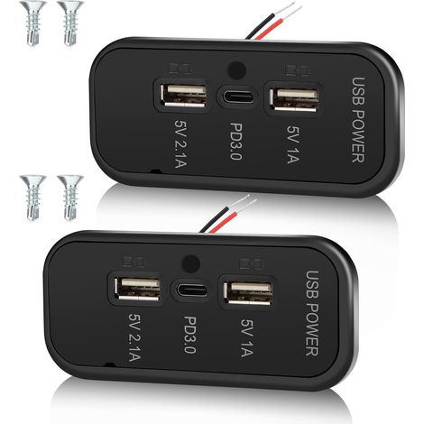 2 Stück 3-Port 12V Wohnmobil-USB-Stecker 45,5W, Gibbab PD3.0 Typ-C Schnelllade-Dual-USB-A-Anschluss 3,1A Wandmontage, Kfz-Stecker-Ladeadapter für Wohnmobil, Boot, Bus, ATV, LKW (1/5)