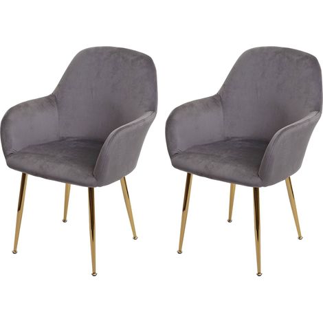 Set 2x sedie poltroncine HHG-240 design retrò velluto grigio gambe dorate