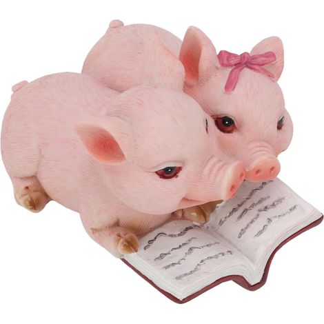 Statue Cochon - Résine - Couple de Cochons Lisant un Livre - Décoration Bureau Étagère Gâteau - 6 x 8 x 9,5 cm - 1 Pièce