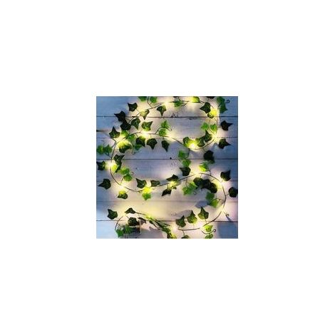 Ghirlanda luminosa di edera artificiale (1 pezzo), 2 m, con 20 LED e foglie verdi, ideale per giardini, cortili, case, patii e decorazioni per matrimoni e feste. - Crezuo