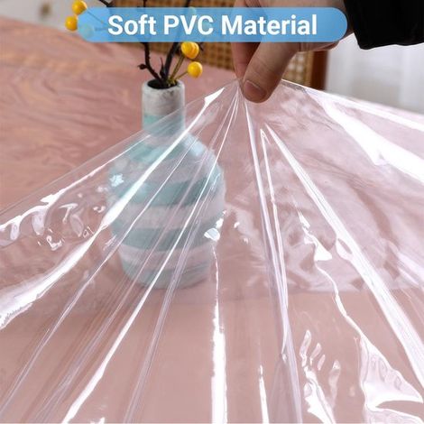 Nappe en PVC transparent, protège-table transparent, nappe imperméable en PVC, nappe lavable en PVC transparent pour cuisine, salle à manger, bureau, table de salle à manger - carré transparent - 132 (1/5)