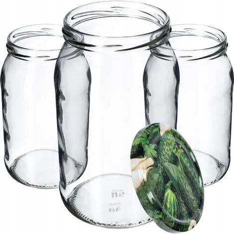 KADAX Lot de 8 bocaux de conservation en verre pour couvercle à visser - 900 ml - Pour confiture, conservation, cornichons, K5198