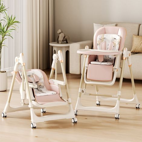 4 en 1 Chaise haute bébé à Roulettes, Dossier et Plateau réglables, Inclinaison et hauteur réglables, de 6 à 36 mois jusqu'à 25 kg (1/5)