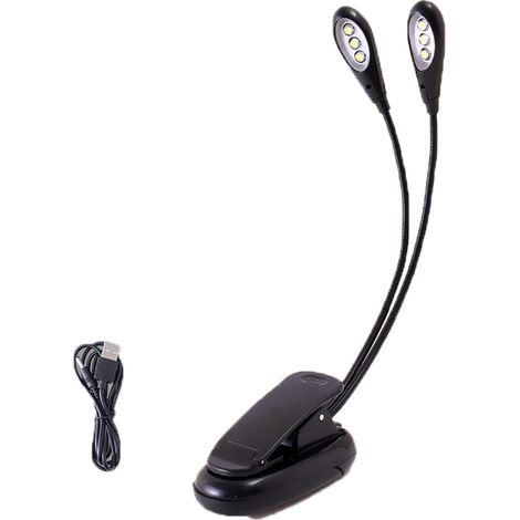 Lampe LED pour pupitre de musique, lampe à pince à double tête réglable avec câble USB pour liseuse et tête de lit (6 LED) (1/5)