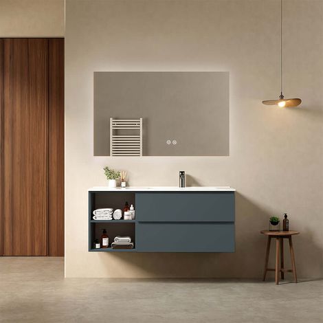 Mobile bagno sospeso 120 cm Blu Mare Lavabo a Destra in Ceramica Specchio Quadro Retroilluminato - Fiji Paint Plus (1/4)