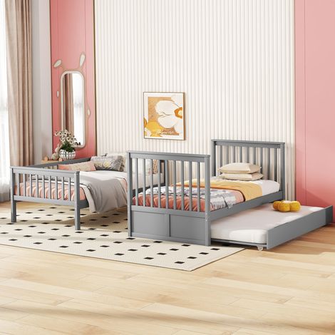Lits superposés 90200cm Lits pour enfants Lits triples Lits superposés avec lit couette Rambarde haute Écurie Escaliers gris