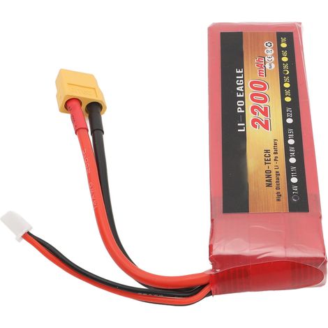 Batterie au lithium 7,4 V 2200 mAh pour voiture RC, bateau, avion et drone. Batterie de remplacement longue durée à tension stable. (1/5)