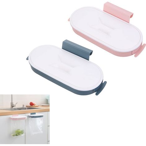 2 Pièces support de sac poubelle de cuisine,Support de Sac Poubelle en plastique,support de sac poubelle à suspendre avec couvercle, pour cuisine,Salle de Bain, Bureau(2 Couleur) (1/5)