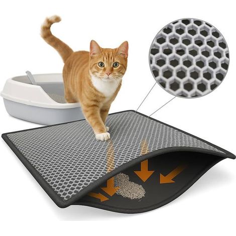 1 pièce Tapis de litière pour chat, motif nid d'abeille, imperméable double couche, gris 40x60 cm, pour sols d'intérieur (1/5)