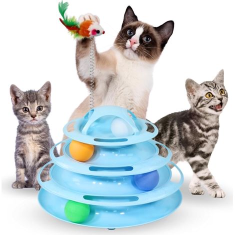 Mobiclinic® pets, Giocattolo per gatti, Interattivo, Catplay, Stimolazione sensoriale, 4 livelli, Palline, Facile da montare, 12x24x16, 5 cm, Torre interattiva, Antiscivolo (1/5)