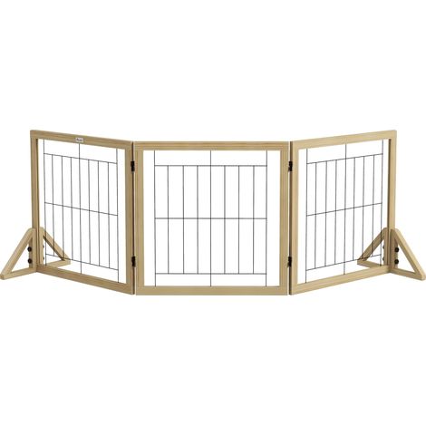 Barrière pour chien, Design pliable, Charnières ajustables, Bois Naturel, XL (1/2)