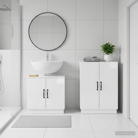 vidaXL Ensemble de 2 meubles de salle de bain HOORN Blanc brillant (1/5)
