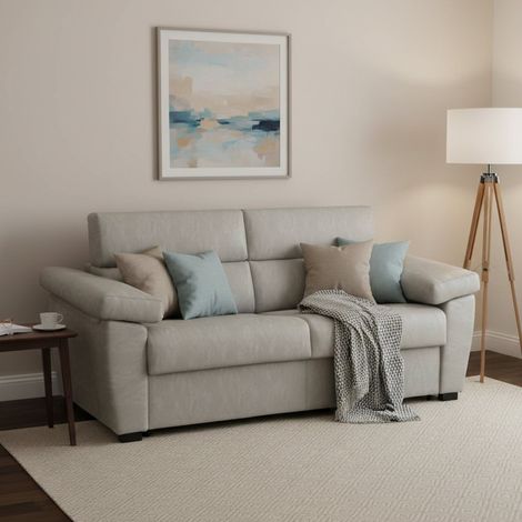 Divano Letto 3 Posti Trino, Sfoderabile, Contenitore Made in Italy, Lavabile, 225x95 cm Beige (1/5)