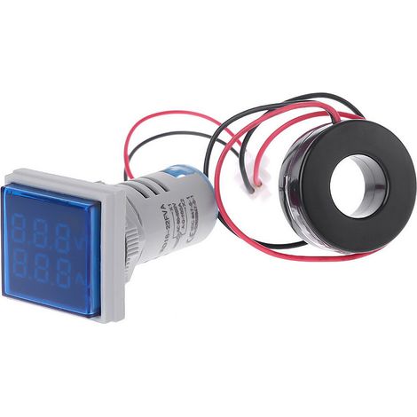 Mini voltímetro/amperímetro digital cuadrado LED con luz indicadora, visualización de voltaje y corriente, 60-500 V CA, 0-100 A (1/5)