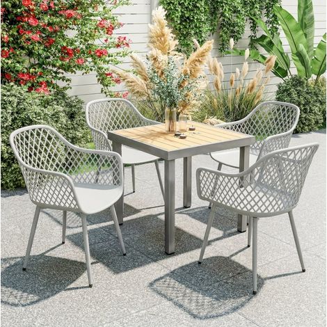 Lot de 4 chaises de jardin en plastique anti-UV avec accoudoirs gris OKMYHOME (1/5)