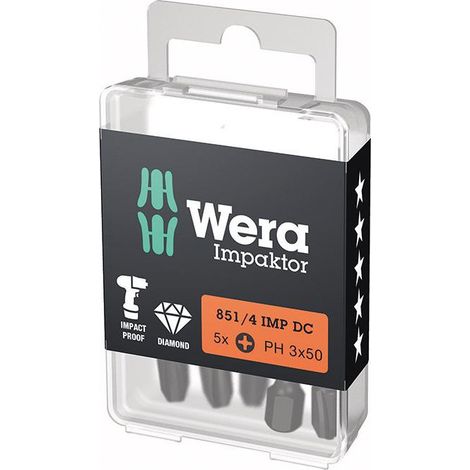 Wera 5x  Bit 851/4  IMP DC  PH3 longitud  50 mm  1/4" E6,3  Impaktor DC  - 5157657001